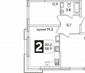 2-комн, 59 кв м, этаж 12/16 улица Ивана Беличенко, 91