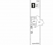 1-комн, 45 кв м, этаж 16/16 улица Ивана Беличенко, 91