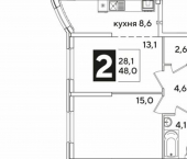 2-комн, 48 кв м, этаж 2/16 улица Ивана Беличенко, 91