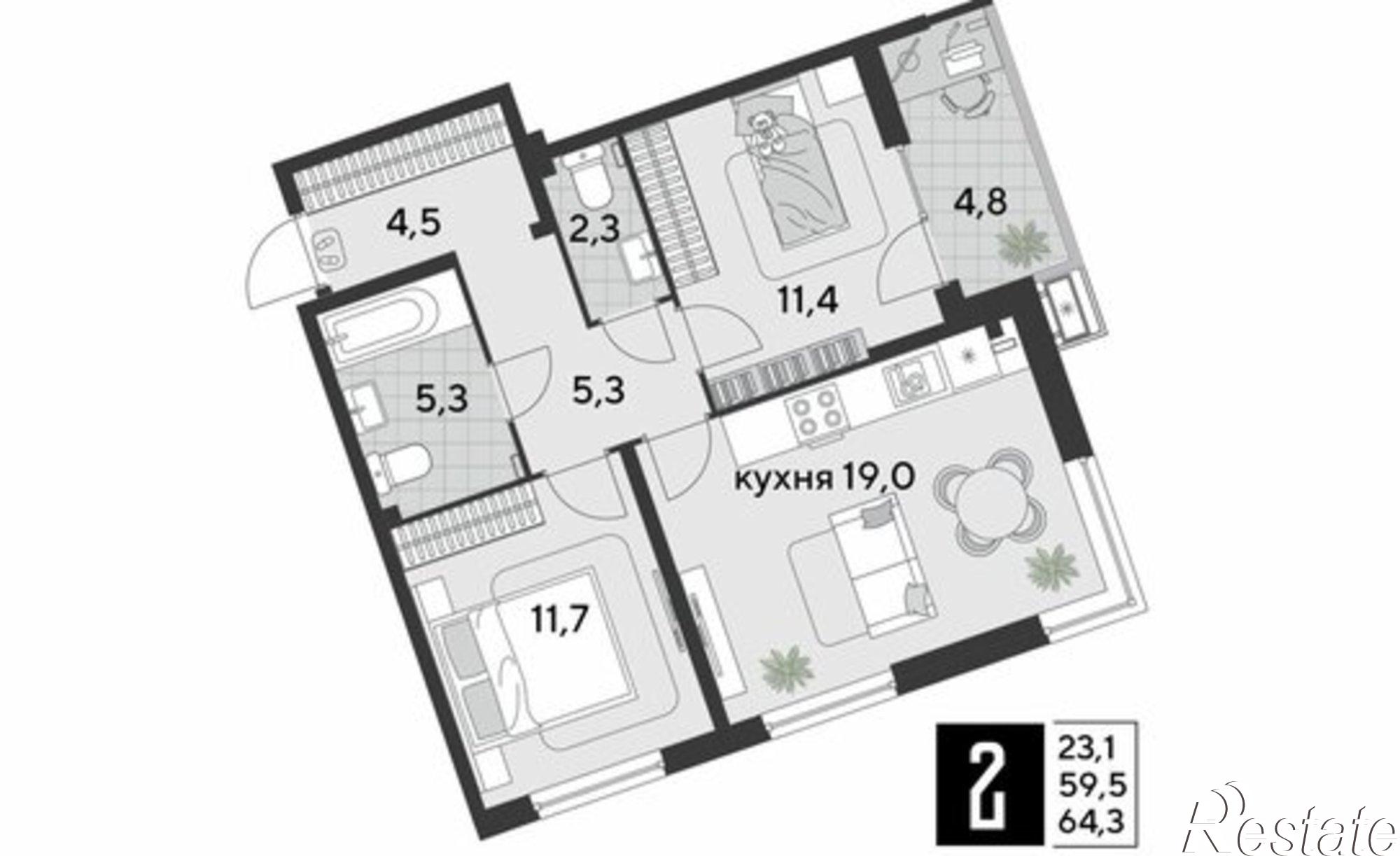 Купить квартиру за 10 172 300 рублей на микрорайон Парк Победы