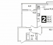 2-комн, 60 кв м, этаж 11/16 улица Ивана Беличенко, 91