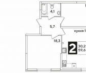 2-комн, 60 кв м, этаж 2/16 улица Ивана Беличенко, 103