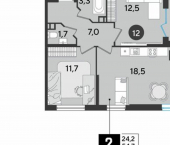 2-комн, 60 кв м, этаж 2/18 улица имени Академика Фёдорова, 5