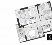 2-комн, 60 кв м, этаж 2/18 1-й Лиговский пр-д, 48