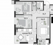 3-комн, 82 кв м, этаж 7/18 микрорайон Парк Победы