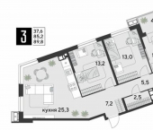 3-комн, 90 кв м, этаж 9/18 микрорайон Парк Победы