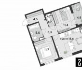 2-комн, 63 кв м, этаж 10/18 микрорайон Парк Победы