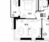 2-комн, 60 кв м, этаж 2/18 улица имени Героя Пешкова, 4 к3