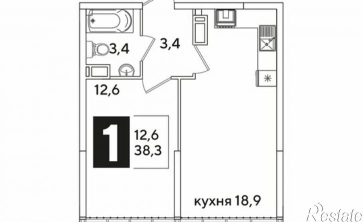 1-комн квартира в новом доме улица Западный Обход, 34
