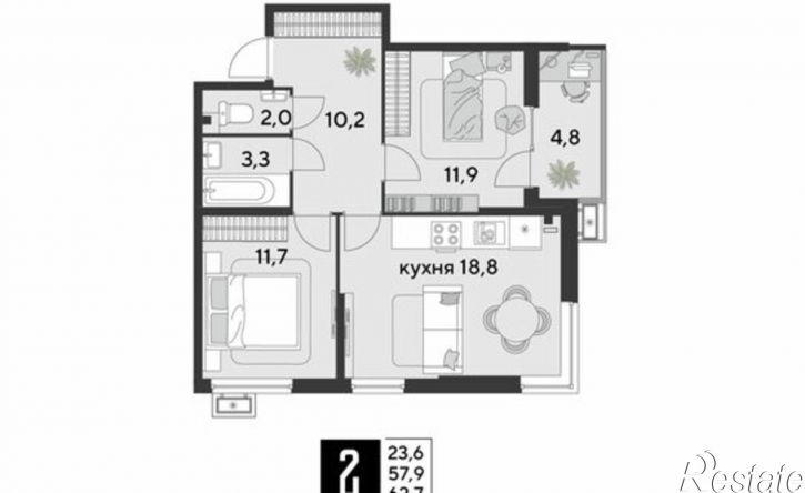2-комн квартира улица Западный Обход, 2 к2,  д. 2 к2