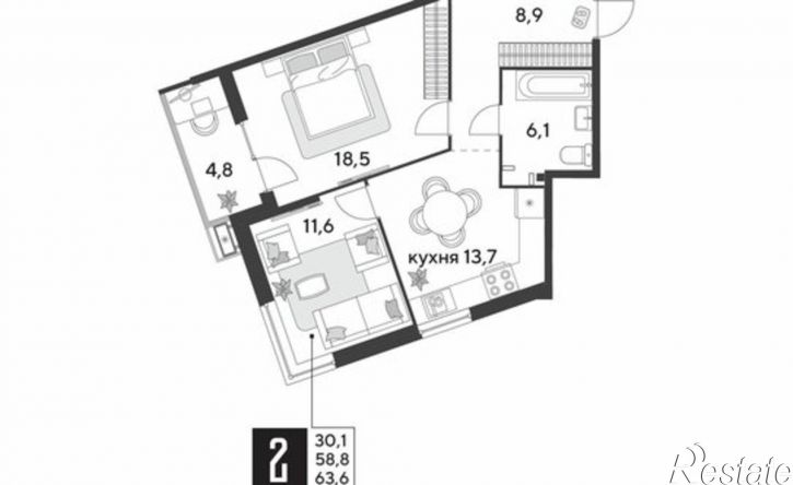 2-комн квартира в новом доме улица Западный Обход, 2 к2,  д. 2 к2