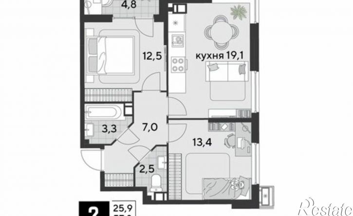 2-комн квартира в новом доме улица имени Академика Фёдорова, 5,  д. 5