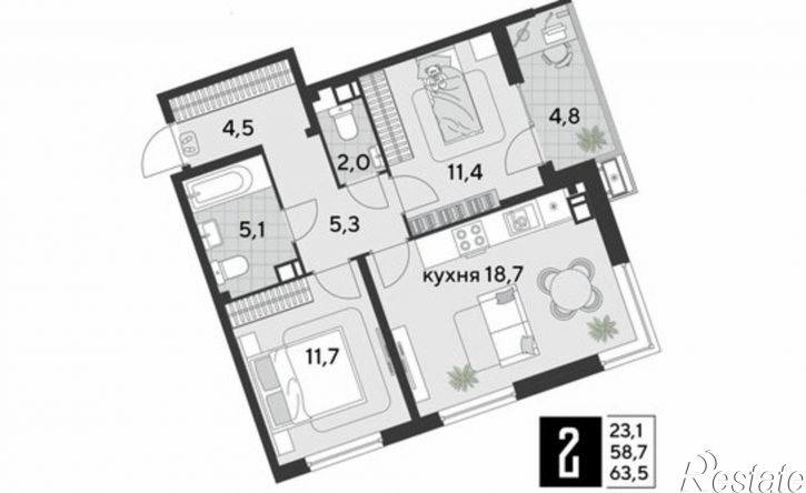 2-комн квартира в новом доме микрорайон Парк Победы