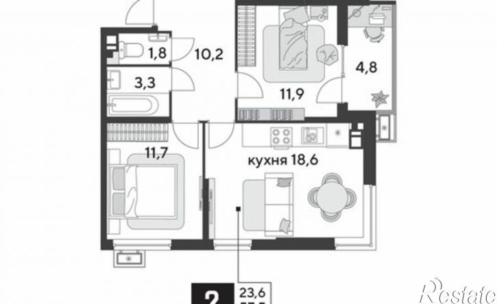 2-комн квартира в новом доме микрорайон Парк Победы