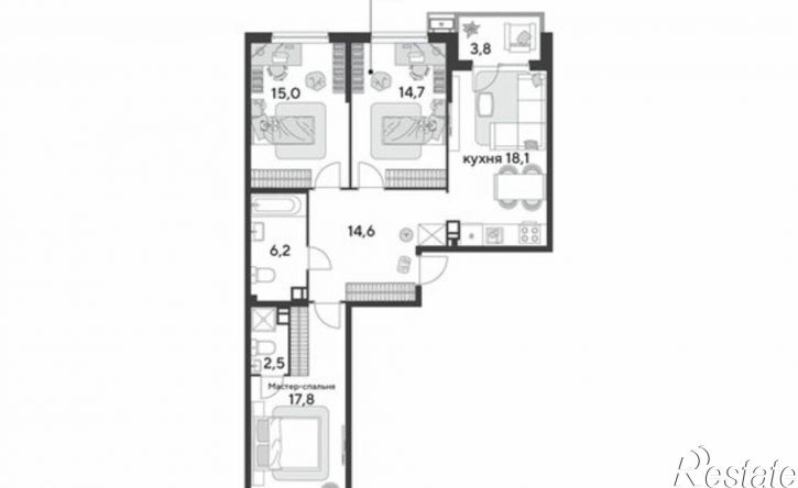 3-комн квартира в новом доме улица Западный Обход, 2,  д. 2