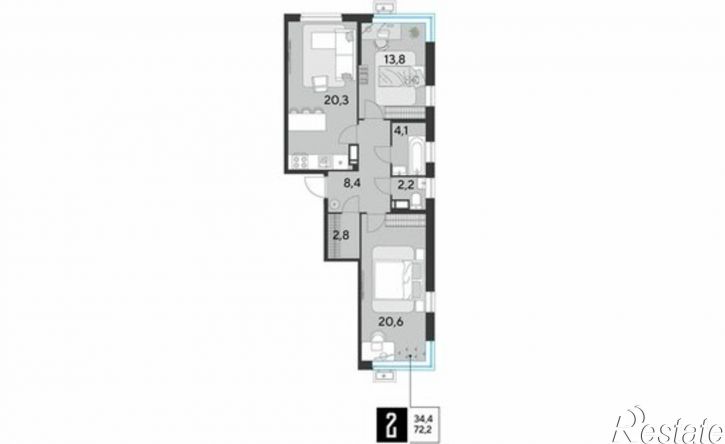 2-комн квартира в новом доме улица Героя Пешкова, 6