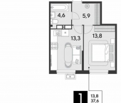 1-комн, 38 кв м, этаж 10/18 микрорайон Парк Победы