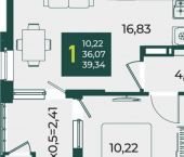 1-комн, 39 кв м, этаж 13/18 2-я Ямальская улица, 19