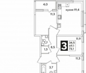 3-комн, 73 кв м, этаж 6/16 улица Ивана Беличенко, 91