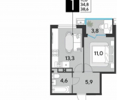 1-комн, 39 кв м, этаж 12/18 Садовая улица, 23