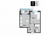 1-комн, 38 кв м, этаж 4/18 Садовая улица, 23