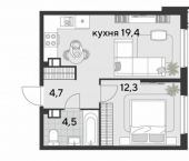 1-комн, 41 кв м, этаж 9/18 ул им. Героя Хабибуллина, 7