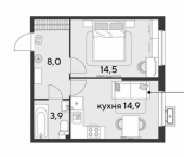 1-комн, 41 кв м, этаж 2/18 улица имени Героя Пешкова, 4 к3