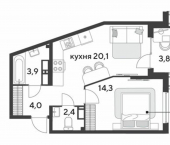1-комн, 49 кв м, этаж 12/18 улица имени Героя Дангириева
