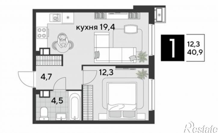 1-комн квартира в новом доме ул им. Героя Хабибуллина, 7,  д. 7