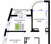 2-комн, 54.2 кв м, этаж 3/18 г. Краснодар ул. Воронежская,з/у 47/38
