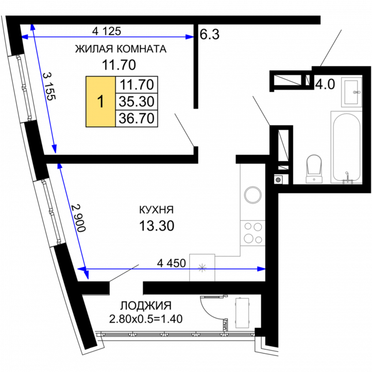 1-комн квартира в новом доме г. Краснодар ул. Воронежская,з/у 47/38