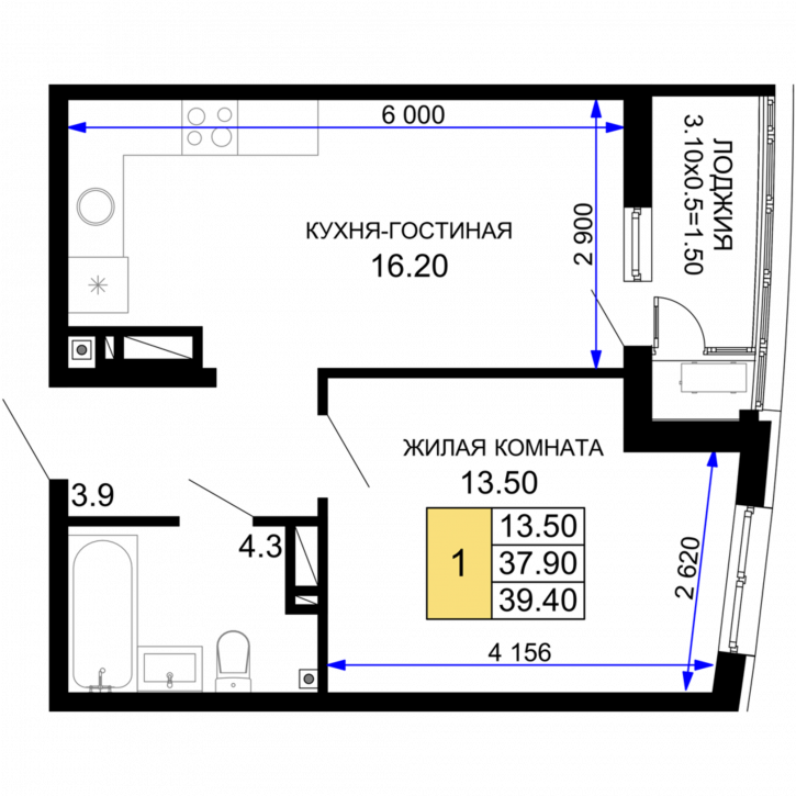 1-комн квартира в новом доме г. Краснодар ул. Воронежская, литер 25