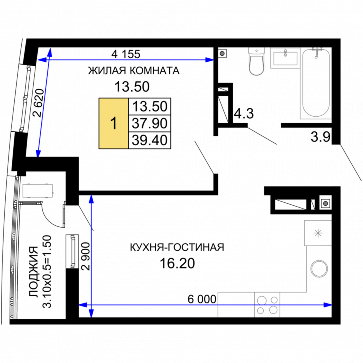 1-комн квартира в новом доме г. Краснодар ул. Воронежская, литер 25