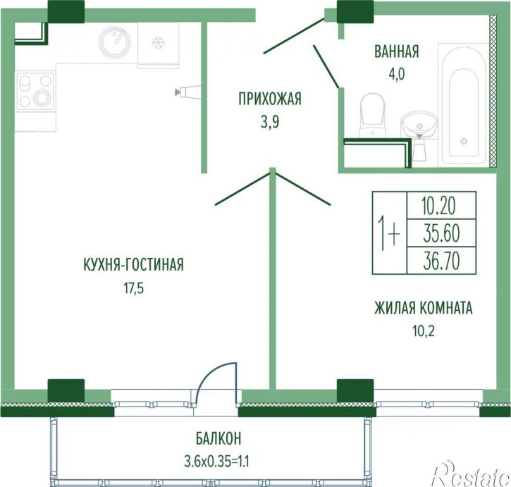 1-комн квартира в новом доме Круговая улица, 4/1 к2,  д. 4/1 к2