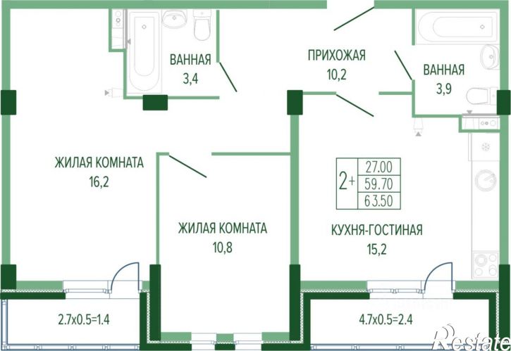 2-комн квартира в новом доме Круговая улица, 4/1 к3,  д. 4/1 к3