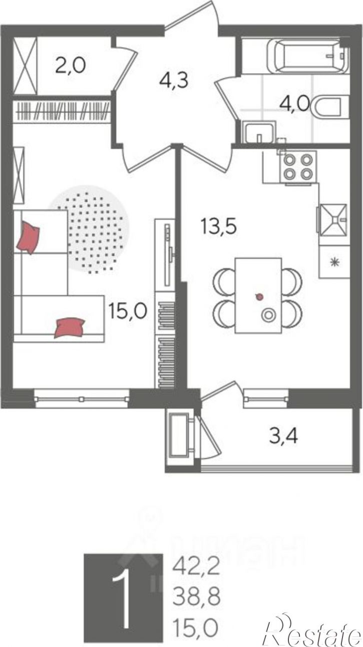 1-комн квартира в новом доме Новороссийская улица, 102,  д. 102