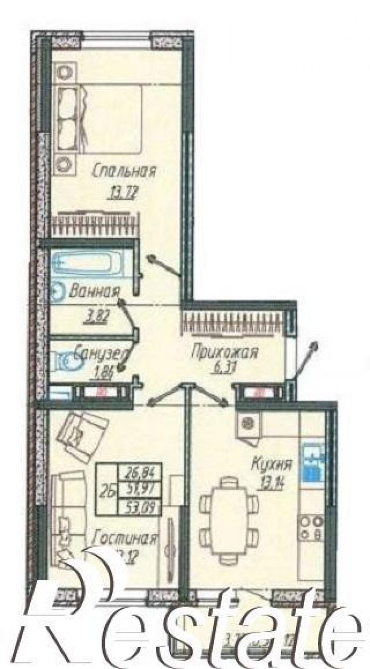 2-комн квартира улица имени генерала брусилова, 1а