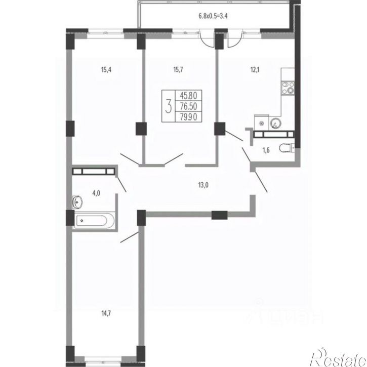 3-комн квартира в новом доме Фестивальный микрорайон