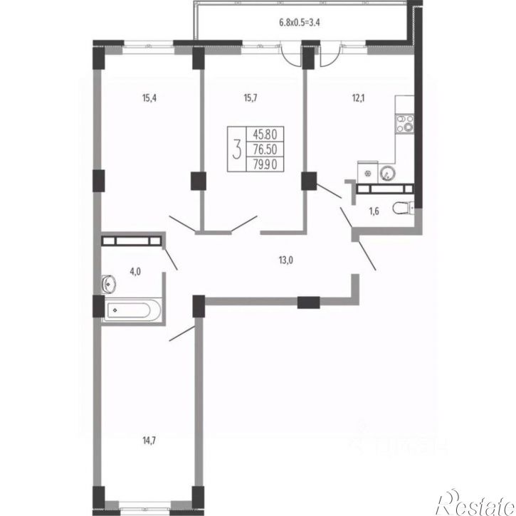 3-комн квартира в новом доме Фестивальный микрорайон