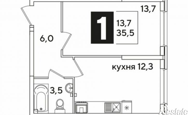 1-комн квартира в новом доме жилой комплекс Самолёт-6