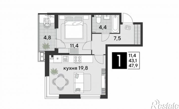 1-комн квартира улица имени Академика Фёдорова, 3 к2,  д. 3 к2