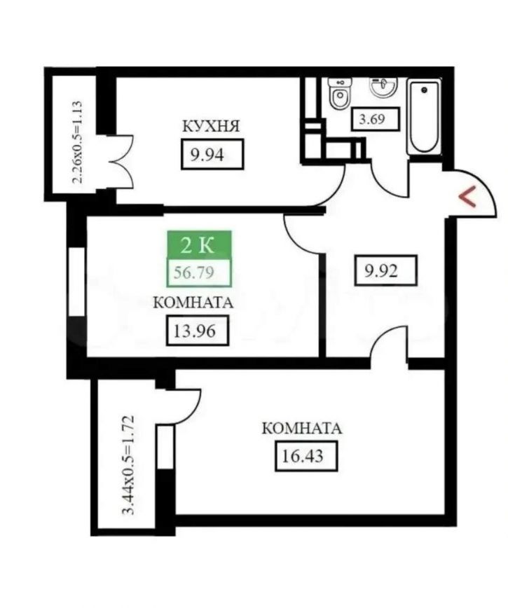2-комн квартира Дубравная улица, д.1
