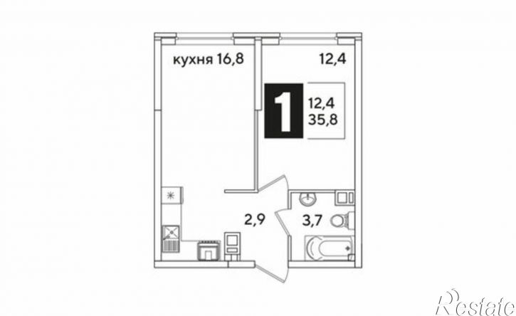 1-комн квартира в новом доме жилой комплекс Самолёт-6