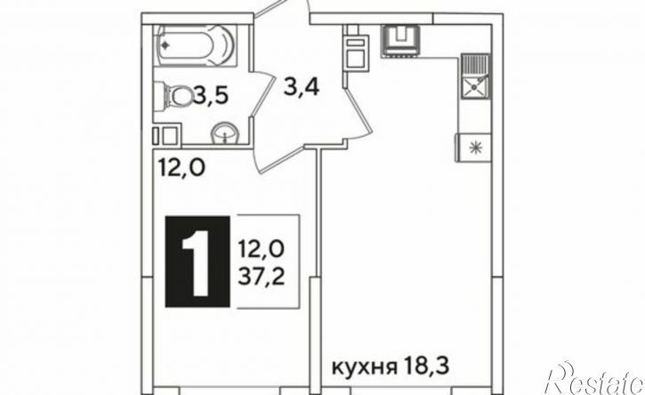 1-комн квартира в новом доме жилой комплекс Самолёт-6