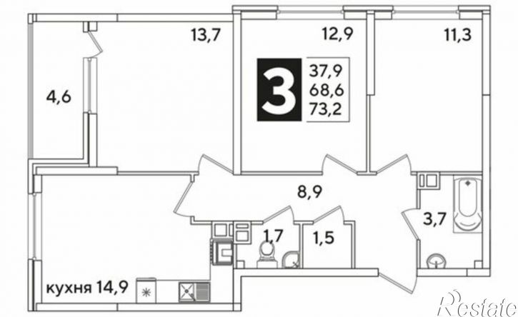3-комн квартира в новом доме улица Ивана Беличенко, 84к3