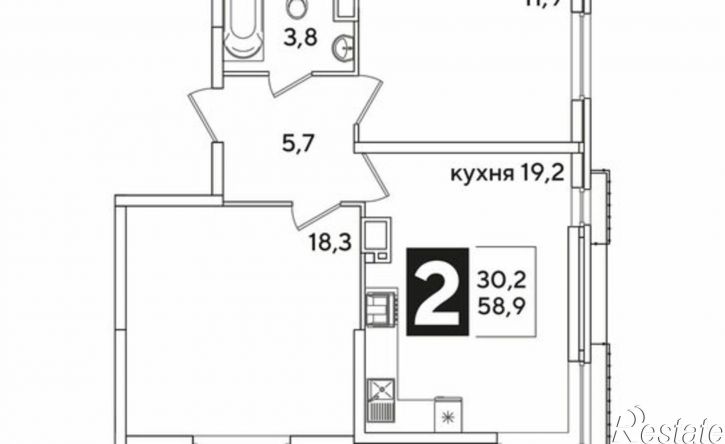 2-комн квартира в новом доме жилой комплекс Самолёт-6
