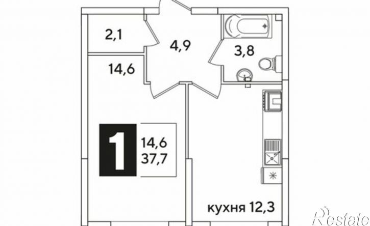 1-комн квартира в новом доме жилой комплекс Самолёт-6