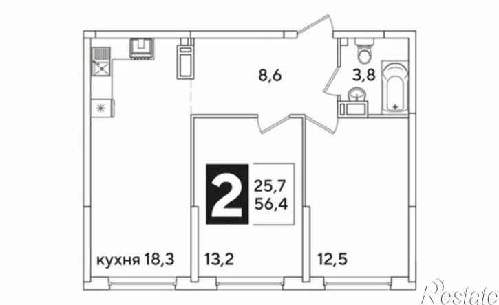 2-комн квартира в новом доме улица Ивана Беличенко, 88 к2,  д. 88 к2