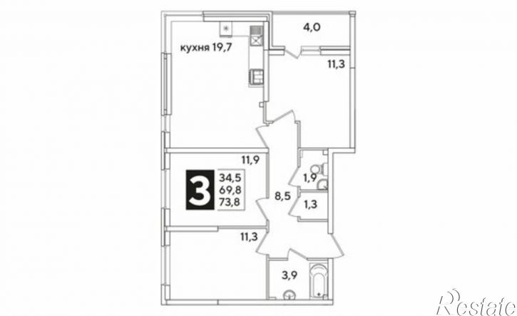 3-комн квартира в новом доме улица Ивана Беличенко, 88 к2,  д. 88 к2