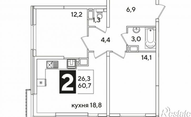 2-комн квартира в новом доме жилой комплекс Самолёт-6